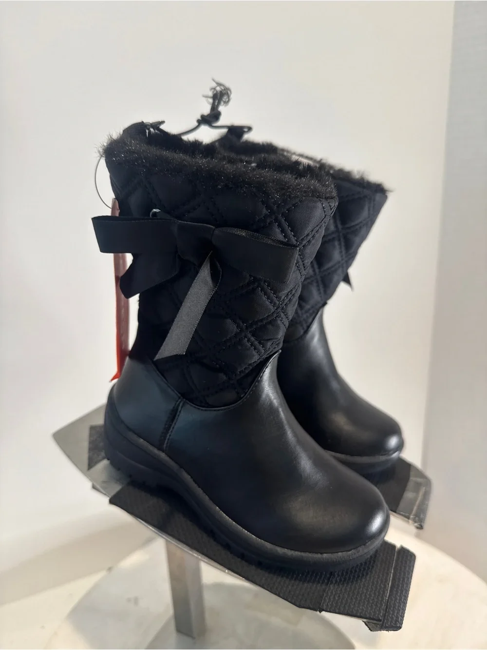 Joe Fresh Black Quilted Bow Winter Rain Boots